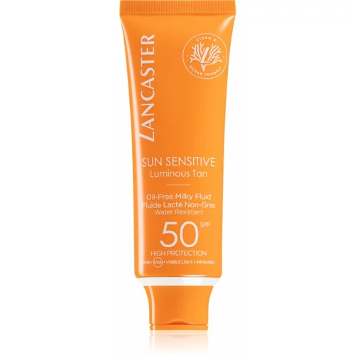 Lancaster Sun Sensitive Oil-Free Milky Fluid vodoodporna zaščita pred soncem za obraz za vse tipe kože 50 ml za ženske