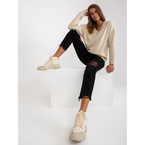 Fashion Hunters Beige knitted classic sweater RUE PARIS Slike