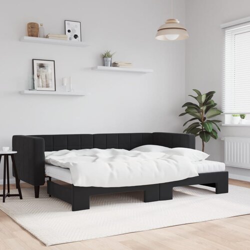 VidaXL Izvlečna dnevna postelja z vzmetnicami črna 80x200 cm žamet Slike