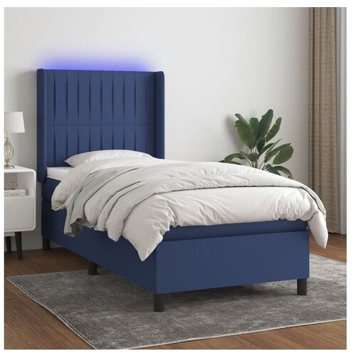 VidaXL Krevet box spring s madracem LED plavi 100x200 cm od tkanine Slike