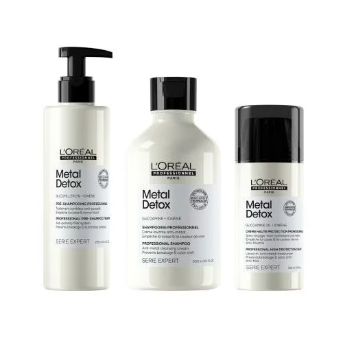 L´Oréal Paris Metal Detox Professional Pre-Shampoo Treatment Set šampon 250 ml + šampon 300 ml + krema za lase 100 ml za ženske