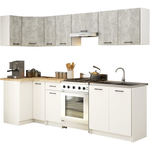AKORD KOTNI KUHINJSKI SET OLIVIA 3M BETON-BELA, (21702846) Slike