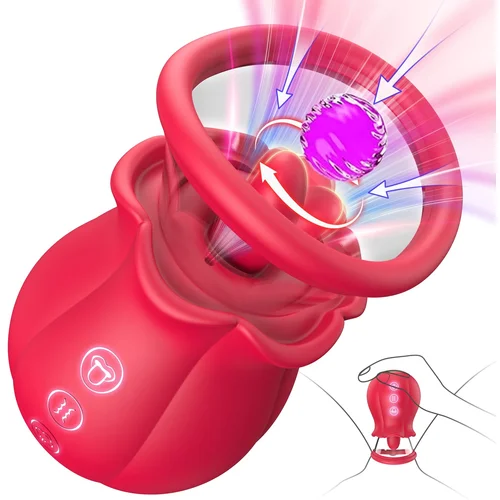 SuperLove 3in1 Rose Vibrator Sucking & Licking & Vibrating Red