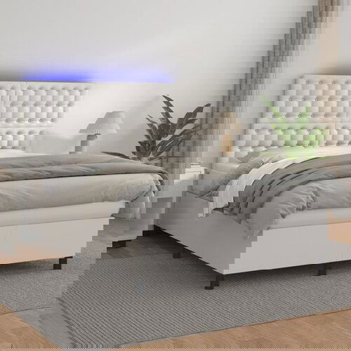 The Living Store Box spring postelja z vzmetnico LED bela 140x200cm umetno usnje - Box Spring Postelja, (21517239) Slike