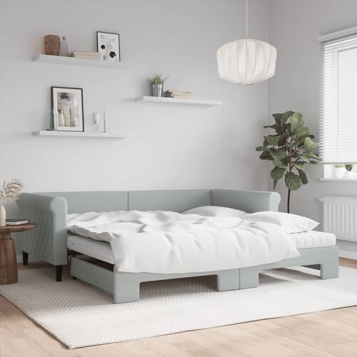 VidaXL Izvlečna dnevna postelja z vzmetnico sv. siva 100x200 cm blago Slike
