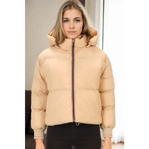 Dewberry Z6650 LADIES PUFFER COAT-BEIGE-1