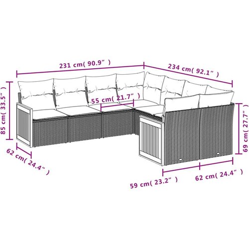 VidaXL 8-dijelni set vrtnih sofa od poliratana s jastucima crni Slike