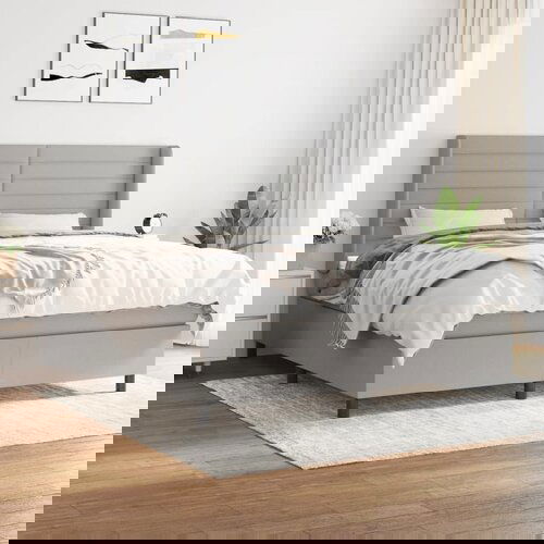 VidaXL Box spring postelja z vzmetnico svetlo siva 180x200 cm blago Slike