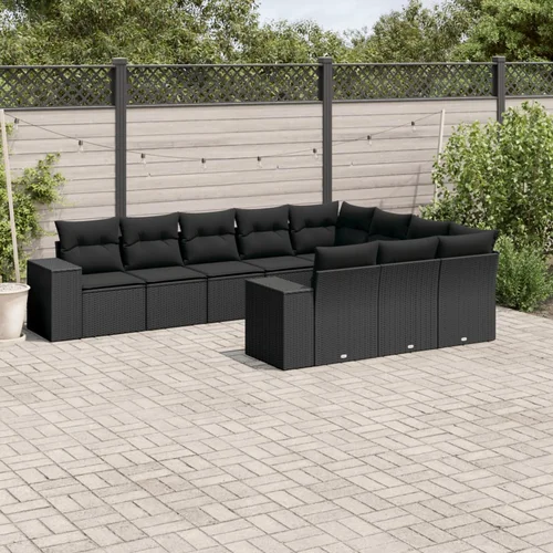 vidaXL 10-dijelni set vrtnih sofa s jastucima crni od poliratana