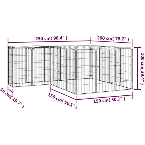  Ograda za pse s 18 panela crna 50 x 100 cm čelik obložen prahom Slike