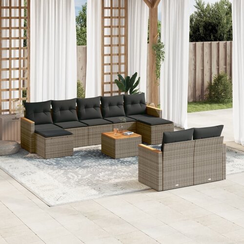 VidaXL 10-dijelni set vrtnih sofa od poliratana s jastucima sivi Slike