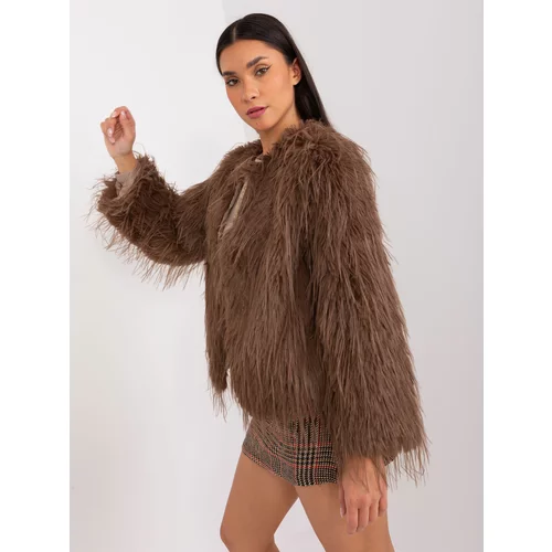 Fashion Hunters Brown fur transitional jacket with pockets