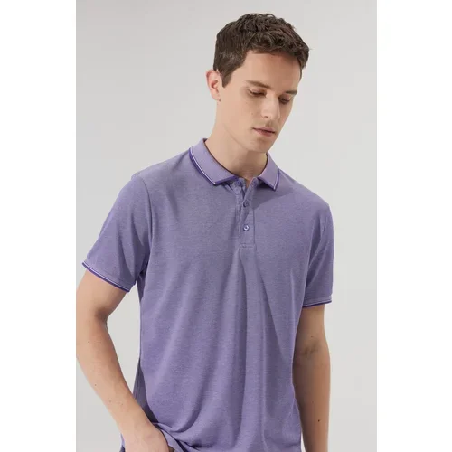 AC&Co / Altınyıldız Classics Men's Anti-shrink Cotton Fabric Slim Fit Slim Fit Slim Fit Purple-White Anti-roll Polo Neck T-Shirt.