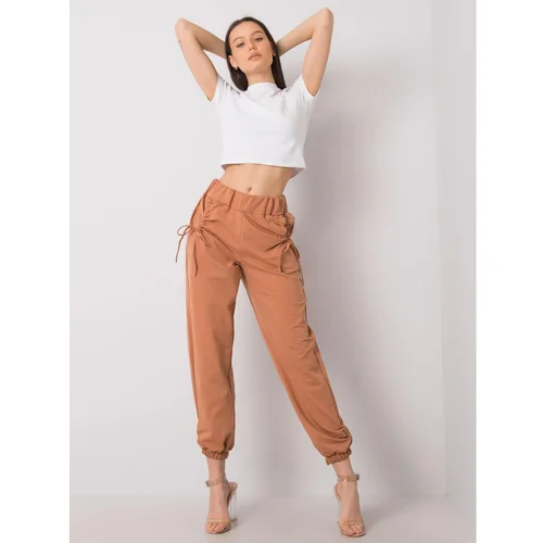 Fashion Hunters Camel sweatpants with ruffles