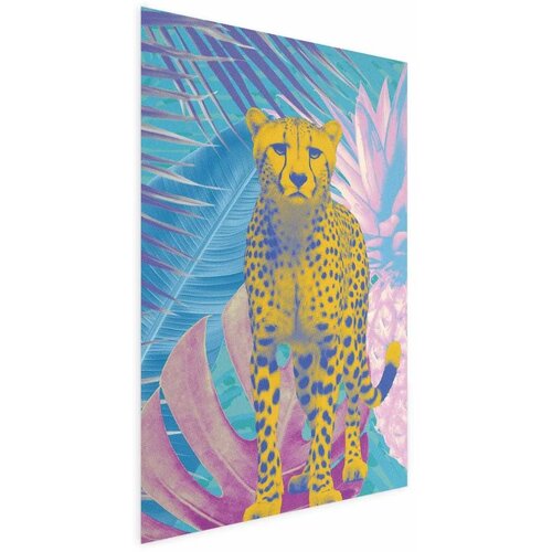  Plakat - Exotic Leopard - colorful portrait of a cheetah against tropical leaves 60x90 Bez okvira s margom Cijene