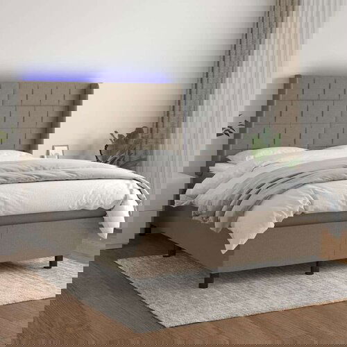  Box spring postelja z vzmetnico LED taupe 140x200 cm blago, (20883931) Cene