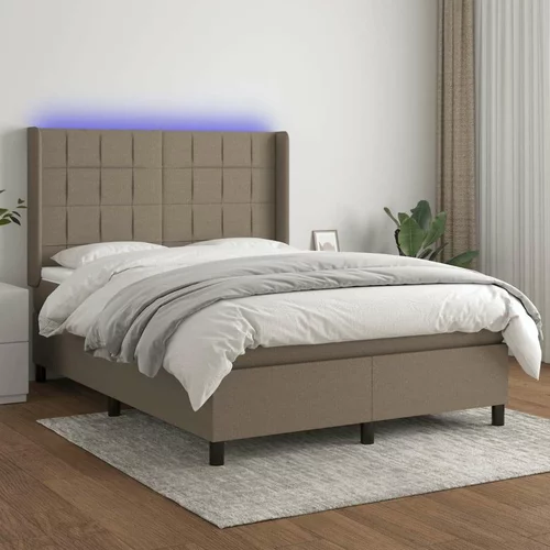  Box spring postelja z vzmetnico LED taupe 140x200 cm blago, (20883931)