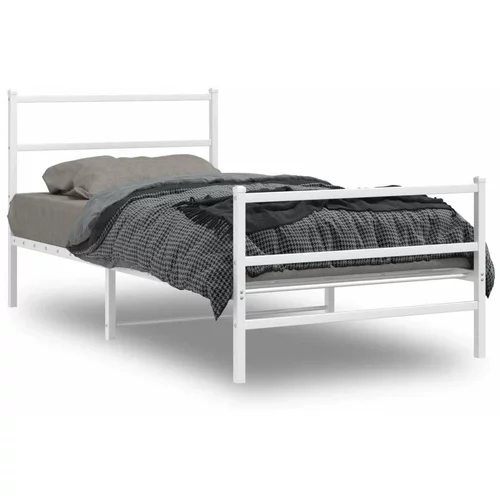 vidaXL Kovinski posteljni okvir z vzglavjem in vznožjem bel 107x203 cm, (21007360)