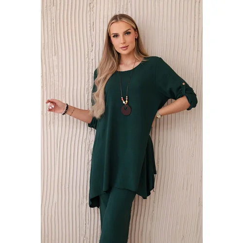 Kesi Women's set blouse with pendant + trousers - dark green