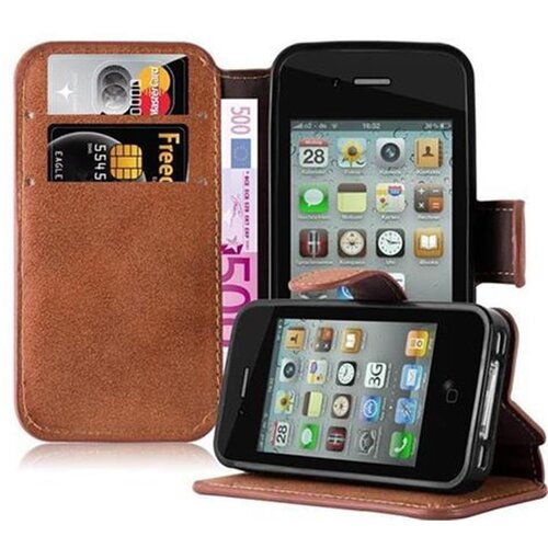 Cadorabo Ohišje, združljivo z Apple iPhone 4 / 4S v mat rjava - Zaščitni ovitek s funkcijo stojala in režo za kartice v retro dizajnu, (20561101) Cene