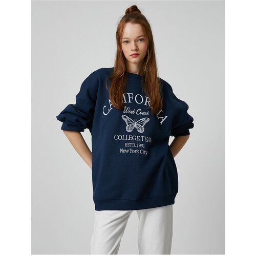 Koton Crew Neck Sweatshirt Oversize Slogan Embroidered Long Sleeve Slike
