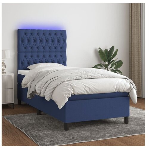  Box spring postelja z vzmetnico LED modra 80x200 cm blago Cene