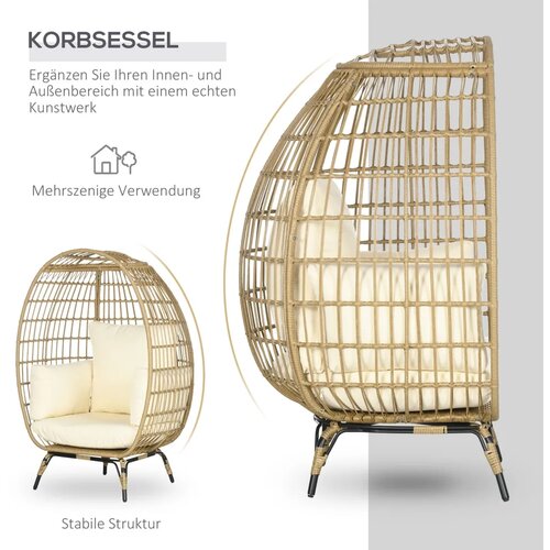  Pletena stolica u izgledu ratana mekani jastuci za sjedenje aluminijski okvir kaki + bež 105 x 90 x 148 cm Slike
