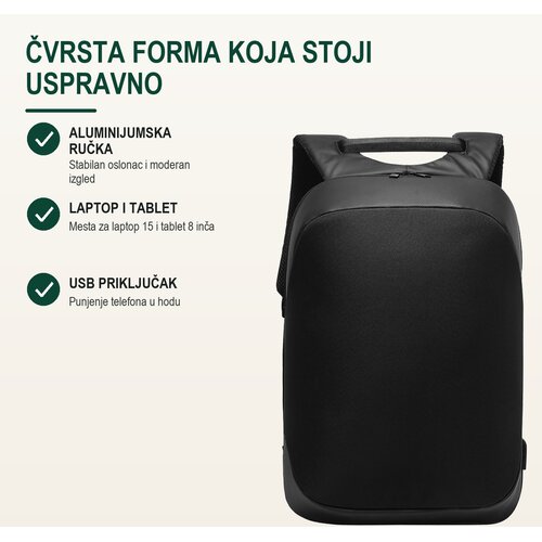 Bruno Poslovni ranac Charlie, USB, Odelajk za laptop, 15&amp;quot;, Crni Slike