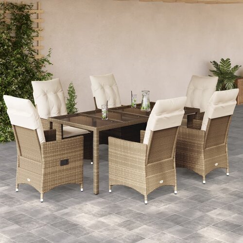  7-dijelni vrtni blagovaonski set od poliratana s jastucima bež 190 x 90 x 75 cm Cene