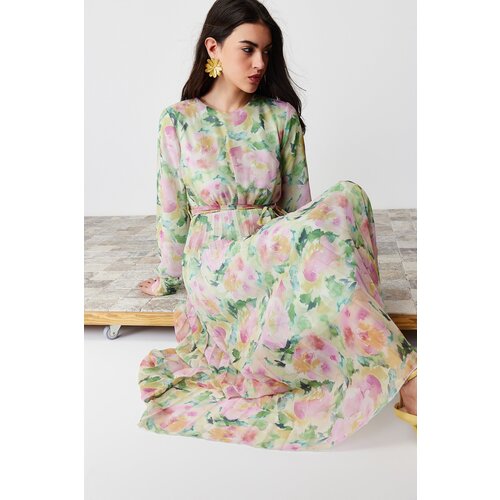 Trendyol Light Green Floral Sash Detailed Lined Chiffon Woven Dress Cijene