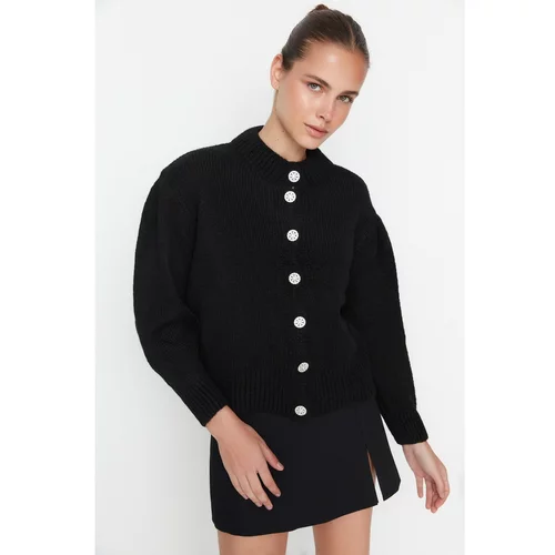 Trendyol Black Jewel Button Detailed Knitwear Cardigan
