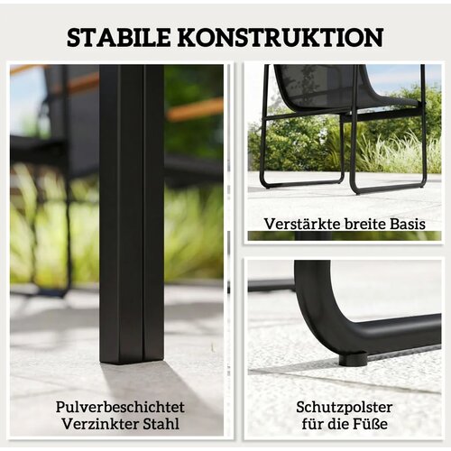  Vrtni namje&amp;scaron;taj garnitura za sjedenje 150 x 80 cm stakleni stol sa 6 prozračnih stolica ukrasni nasloni za ruke crna Slike