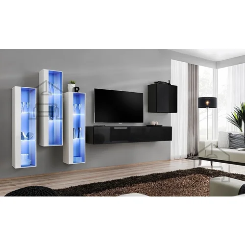 ASM Meble Dnevni TV regal Switch XIII 330 cm LED - bel/črn