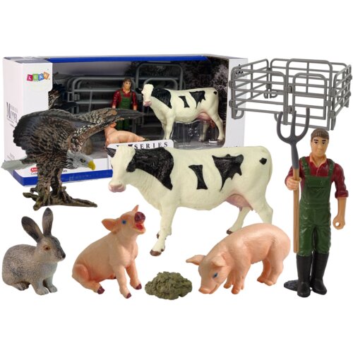  Large Farm Animal Figurine Set + Farmer and Homestead 11 Pieces Cene