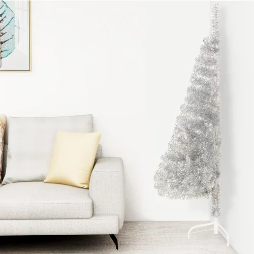  Umjetna polovica božićnog drvca sa stalkom srebrna 150 cm PVC