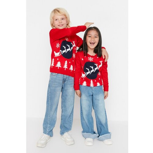 Trendyol Red Jacquard Girls Knitwear Sweater Slike