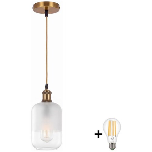 Brilagi LED luster na sajli RETRO GLASS 1xE27/60W/230V prečnik 14 cm zlatna/bela Slike