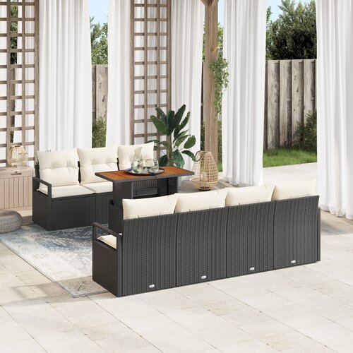vidaXL 8-dijelni vrtni sofa set s jastučićima crni poli ratan Cijene