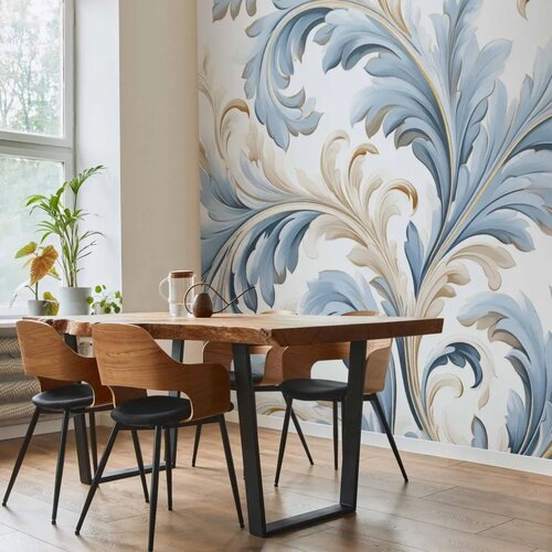  Foto tapeta - Baroque Ornaments in Light Cream-Blue Hues 400x280 Premium Slike