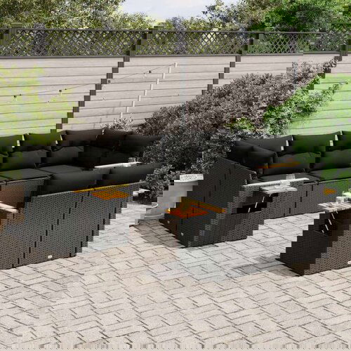  9-dijelni set vrtnih sofa s jastucima crni od poliratana Slike