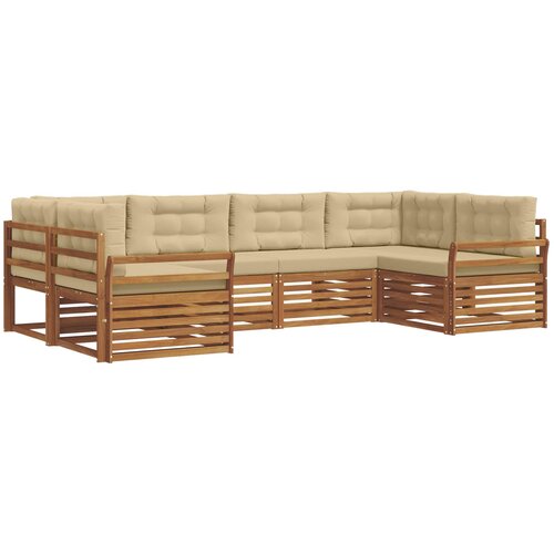  Set vanjskih sofa 6 kom. Prirodna i bež Čvrsto drvo akacije 325 x 170,5 x 73 cm Slike