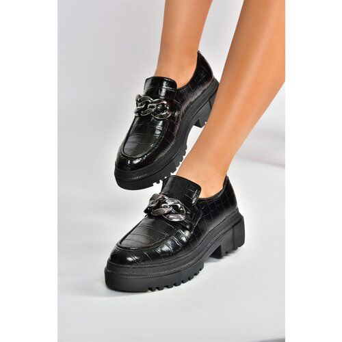 Fox Shoes Black Crocodile Print Thick-soled Women's Casual Shoes Slike