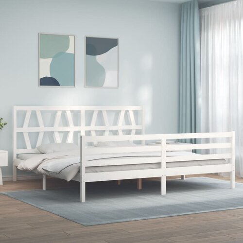 The Living Store Posteljni okvir z vzglavjem bel 200x200 cm trden les - Posteljni Okvir, (21524685) Slike
