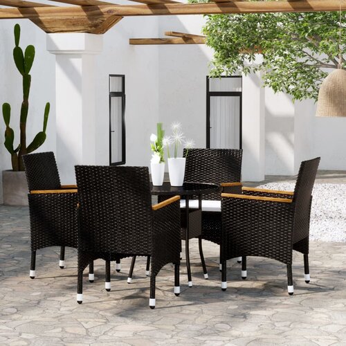 VidaXL 5-dijelni vrtni bistro set od poliratana i kaljenog stakla crni Slike