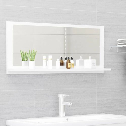 VidaXL Kopalni&amp;scaron;ko ogledalo visok sijaj belo 90x10,5x37 cm iverna pl. Slike