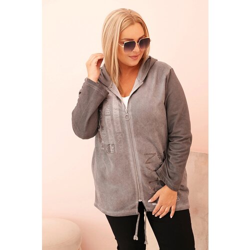 Kesi Włoski Women's Plus Size sweatshirt, washed, with a hood and BKLYN print, graphite Cene
