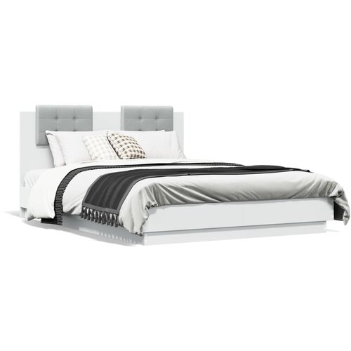 VidaXL Okvir kreveta s uzglavljem i LED svjetlima bijeli 140 x 190 cm Slike