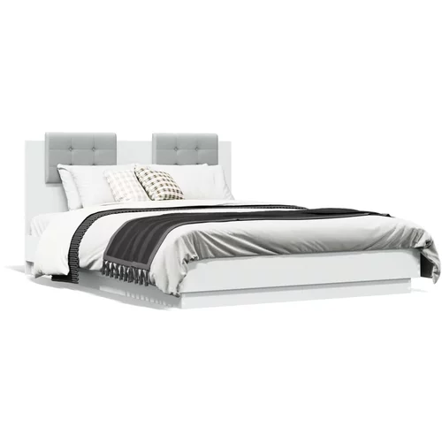 vidaXL Okvir kreveta s uzglavljem i LED svjetlima bijeli 140 x 190 cm