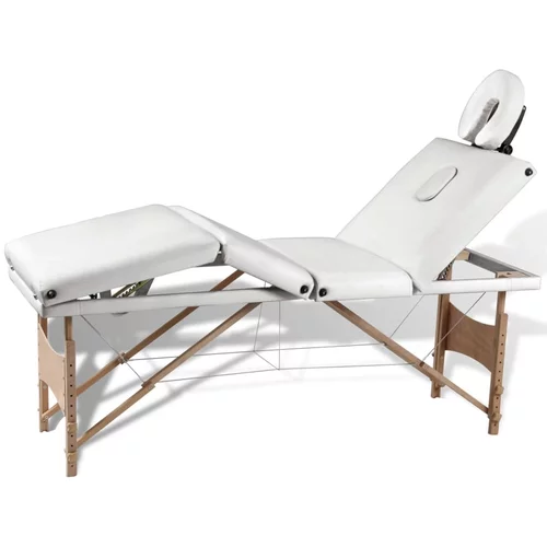  Krem bijeli sklopivi stol za masažu s 4 zone i drvenim okvirom