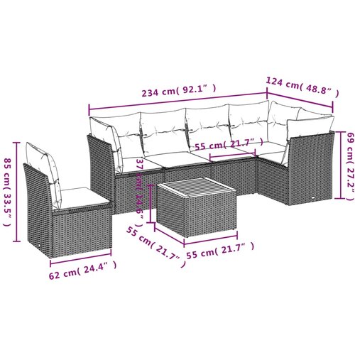  7-dijelni set vrtnih sofa sivi od poliratana Slike